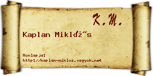 Kaplan Miklós névjegykártya